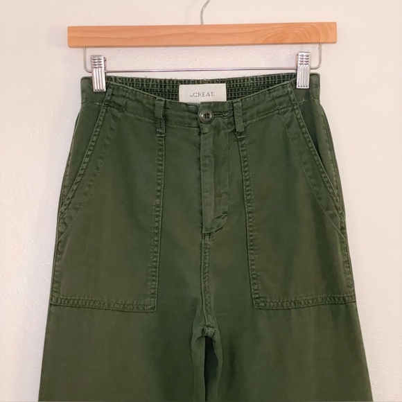 The GREAT. The General Pant Wide Leg Flare High Waist Trouser Pine Green 25 - Picture 7 of 16